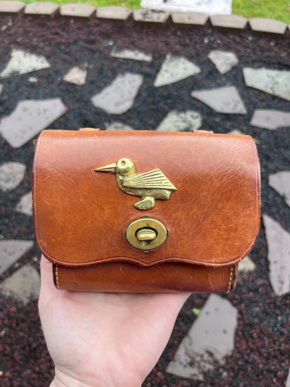 Cute Leather Crossbody or Belt Bag with Brass Bird